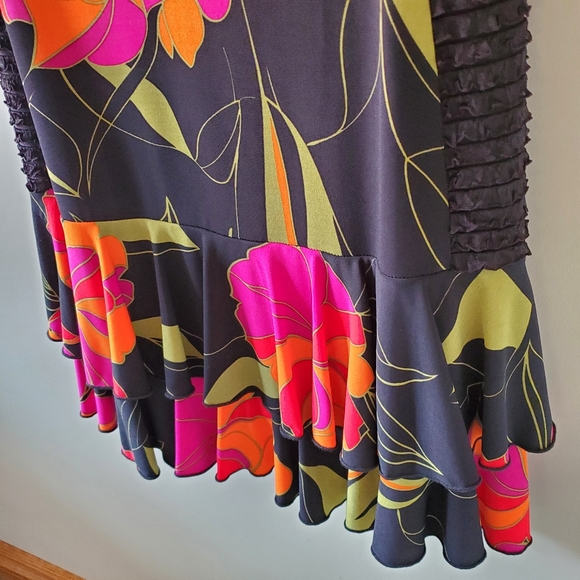 Joseph Ribkoff 6 Tropical Resortwear Vacation Silky Knit Flounce Hem Midi Dress - Picture 9 of 12